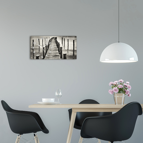 Langwerpige wandklok van glas Houten steiger