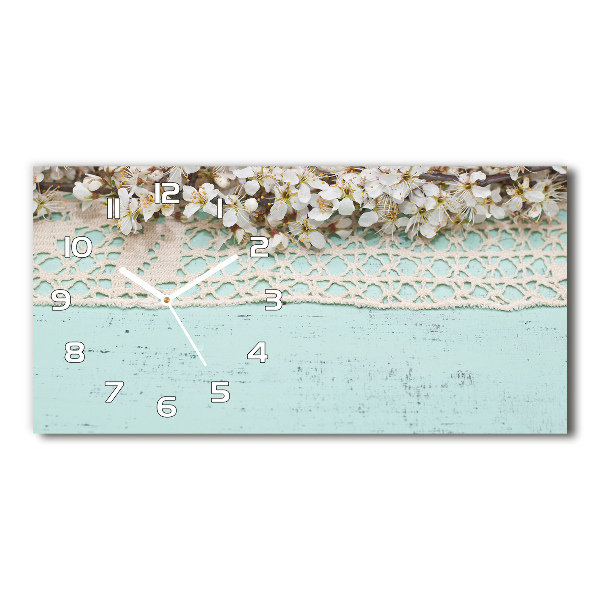 Langwerpige wandklok van glas Kersenbloesems