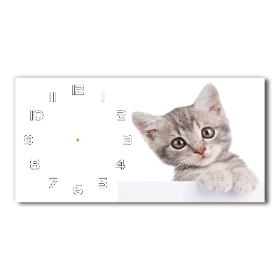 Glazen wandklok rechthoekig Grijze kat
