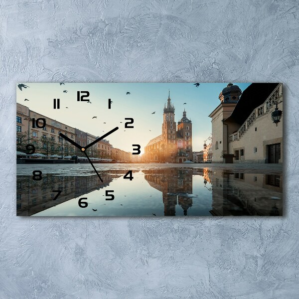 Langwerpige wandklok van glas Krakau, Polen