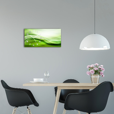 Glazen klok horizontaal Groene golven op de achtergrond