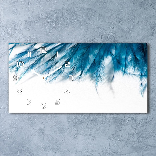 Glazen klok horizontaal Blauwe veren