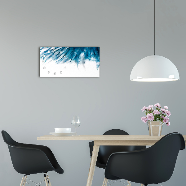 Glazen klok horizontaal Blauwe veren