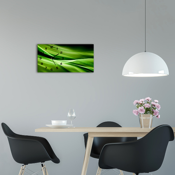 Glazen klok horizontaal Groene golven op de achtergrond