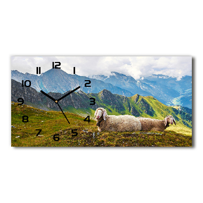 Langwerpige wandklok van glas Schapen in de Alpen