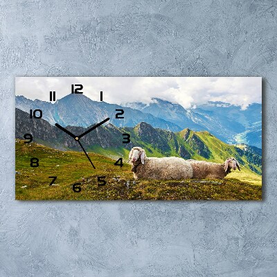 Langwerpige wandklok van glas Schapen in de Alpen