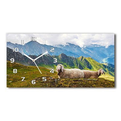 Langwerpige wandklok van glas Schapen in de Alpen