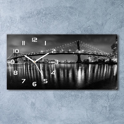 Langwerpige wandklok van glas Manhattan 's nachts