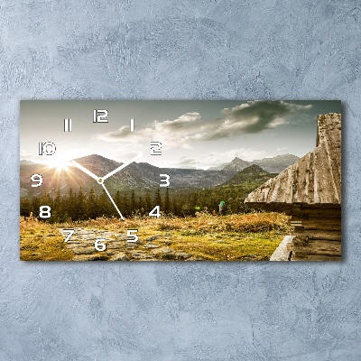 Langwerpige wandklok van glas Huis in de bergen