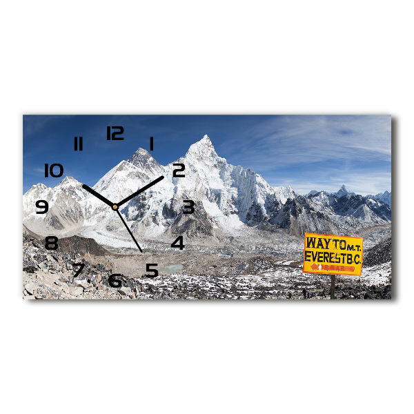 Langwerpige wandklok van glas Mount Everest