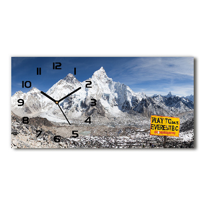 Langwerpige wandklok van glas Mount Everest