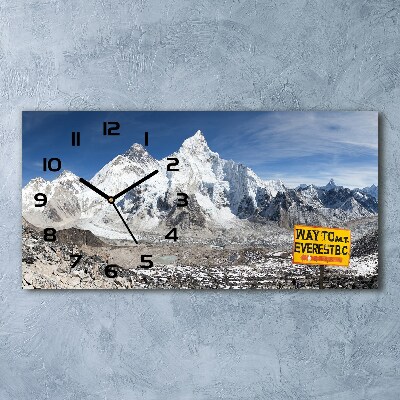 Langwerpige wandklok van glas Mount Everest