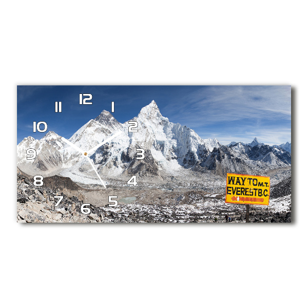 Langwerpige wandklok van glas Mount Everest