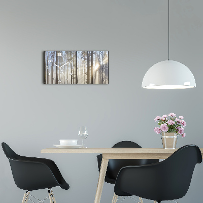 Langwerpige wandklok van glas Mist in het bos