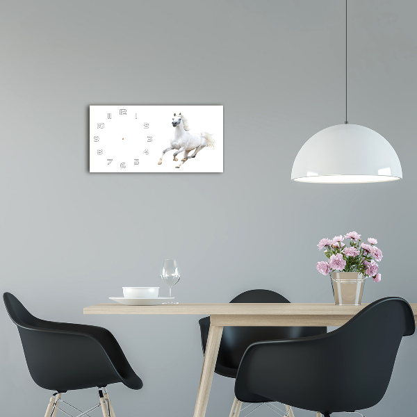 Glazen klok horizontaal Wit Arabisch paard