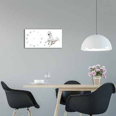 Glazen klok horizontaal Wit Arabisch paard