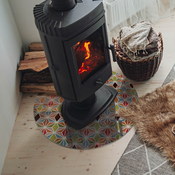 Vloerplaat voor kachel Veelhoekige patronen in een raster