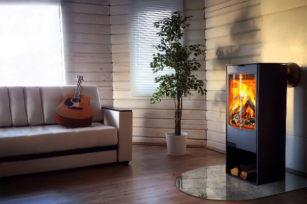 Halfronde plaat onder houtkachel Ruwe structuurpatroon