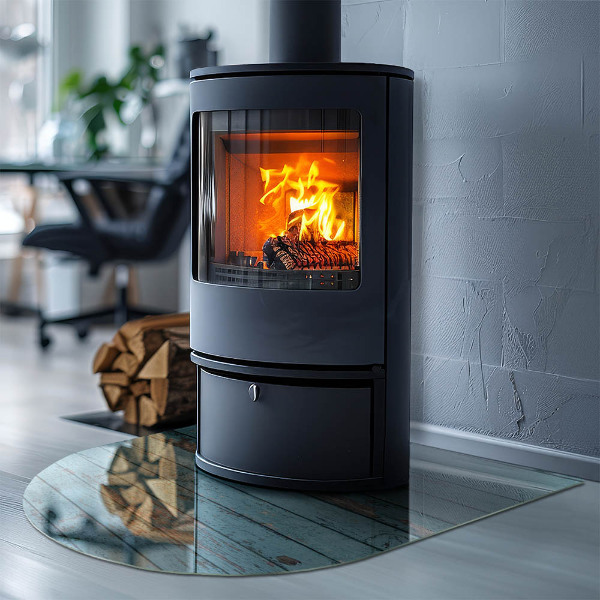 Halfronde plaat voor onder houtkachel Rustieke planken in een natuurlijke stijl