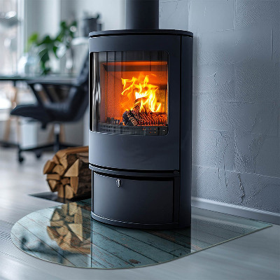 Halfronde plaat voor onder houtkachel Rustieke planken in een natuurlijke stijl