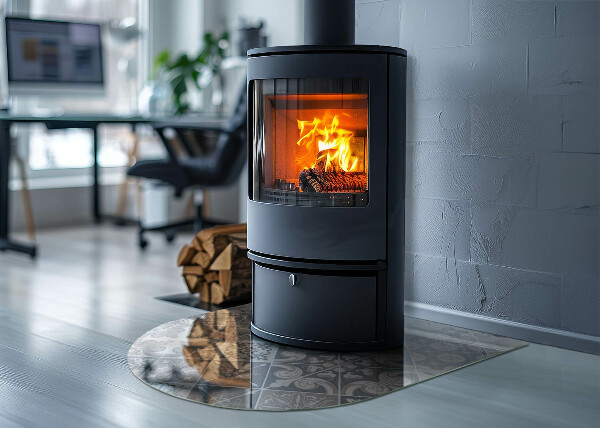 Halfronde plaat voor onder houtkachel Schikking van mozaïekdecoraties