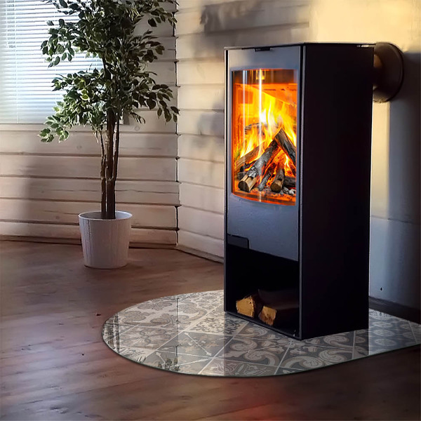 Halfronde plaat voor onder houtkachel Schikking van mozaïekdecoraties