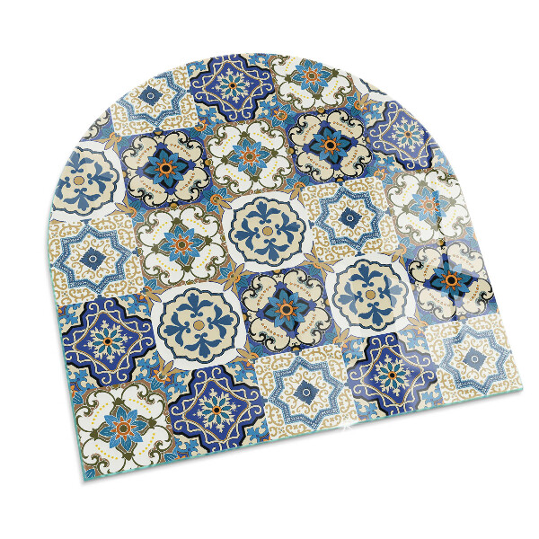 Halfronde plaat onder houtkachel Mozaïekmotief met bloemenaccenten