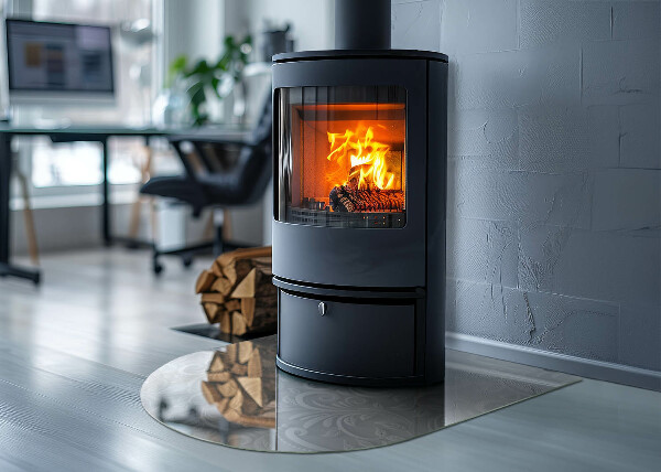 Halfronde plaat onder houtkachel Stijlvol plantenmotief