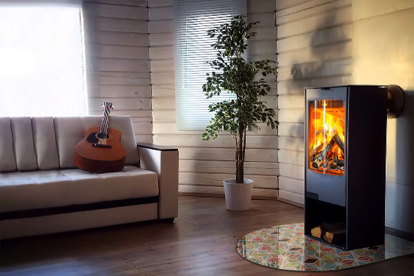 Halfronde plaat onder houtkachel Veelhoekige patronen op het web