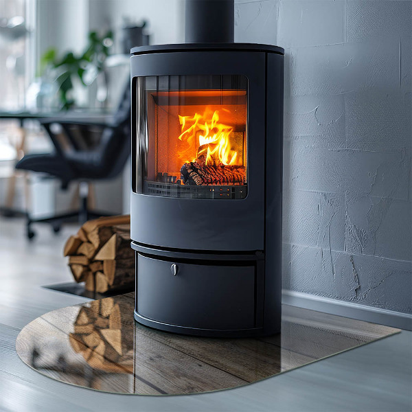 Halfronde plaat voor onder houtkachel Houtnerf in een natuurlijke stijl