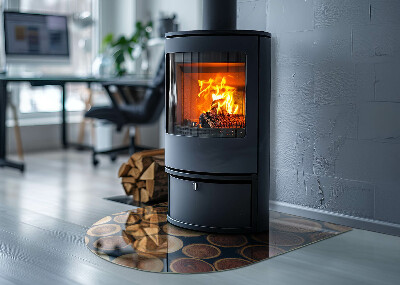 Halfronde plaat voor onder houtkachel Doos met houten frame