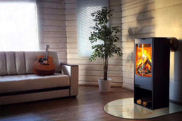 Halfronde plaat onder houtkachel Abstract marmermotief