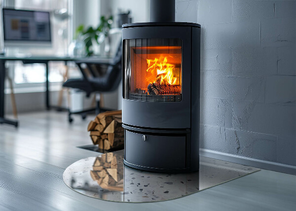 Halfronde vloerplaat openhaard Steenpatroon met kleine accenten