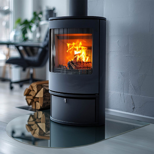 Halfronde plaat voor onder houtkachel Zeekleur