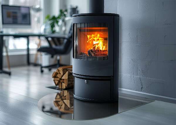 Halfronde plaat onder houtkachel Kleur: Grijsbruin