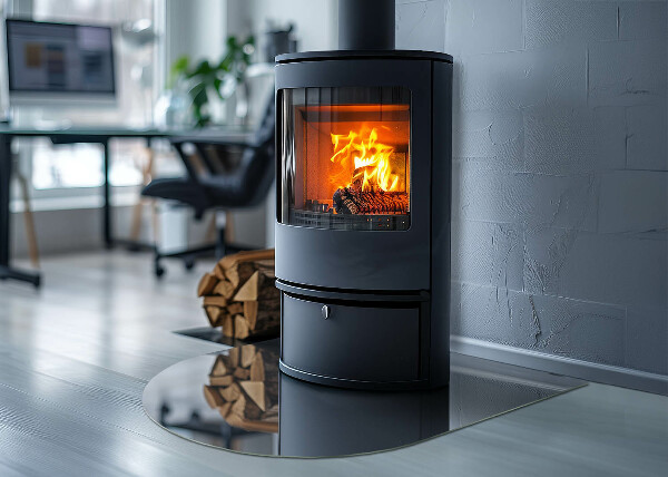 Halfronde plaat voor onder houtkachel Kleur: Donkerblauw