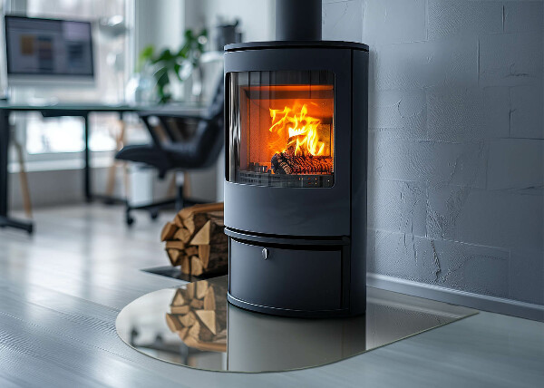 Halfronde plaat voor onder houtkachel Kleur grijsgroen