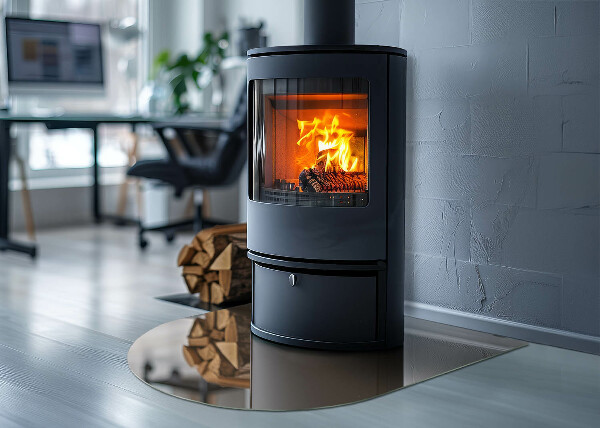 Halfronde plaat voor onder houtkachel Kleur bruin