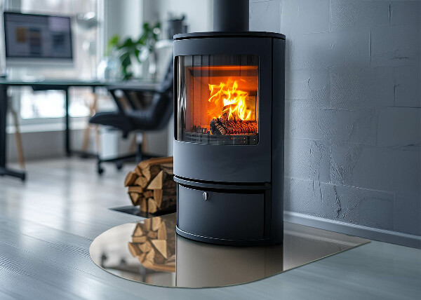 Halfronde plaat voor onder houtkachel Kleur beige