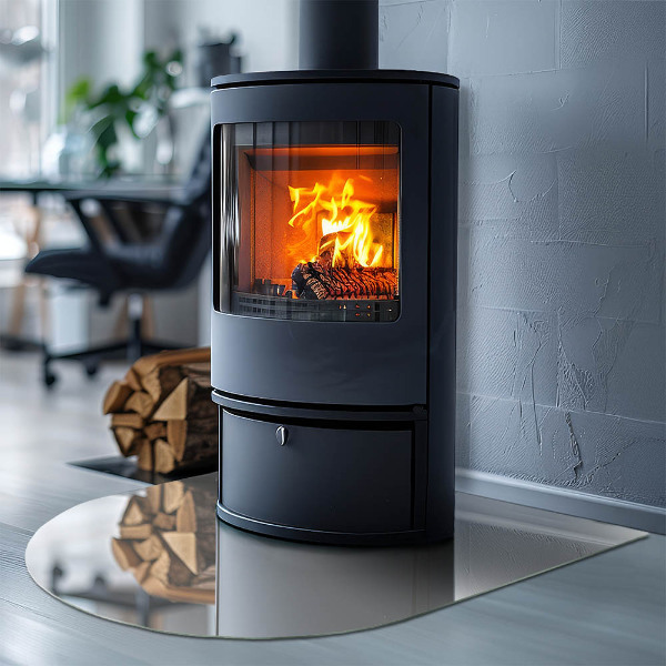 Halfronde plaat voor onder houtkachel Ivoorkleur