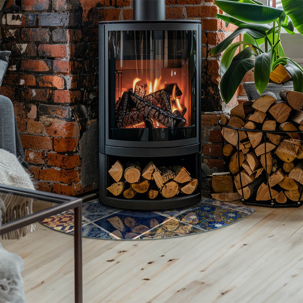 Kwartcirkel vloerplaat voor kachel Keramische patronen op de achtergrond