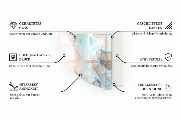 Kwartcirkel vloerplaat voor kachel Marmerstructuur in een elegante stijl