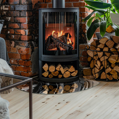 Kwartcirkel vloerplaat voor kachel Abstracte golvende en lineaire patronen