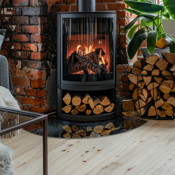 Kwartcirkel vloerplaat voor houtkachel Stijlvolle bladeren in de structuur