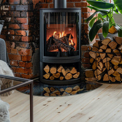 Kwartcirkel vloerplaat voor houtkachel Stijlvolle bladeren in de structuur