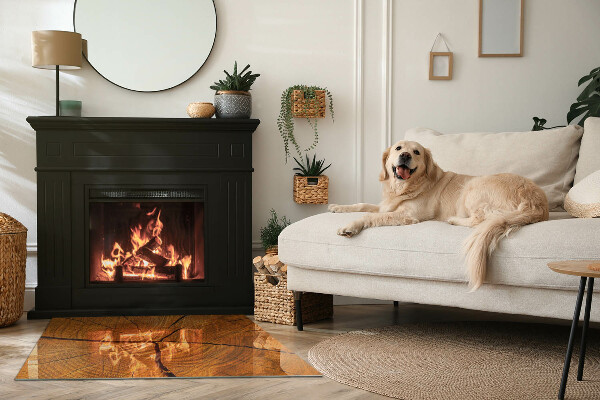 Plaat voor onder kachel Een dwarsdoorsnede van hout met een duidelijke nerf.