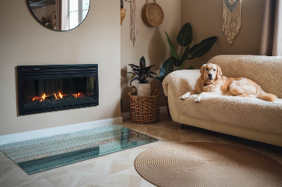 Plaat voor onder kachel De rustieke uitstraling van de planken op het product.