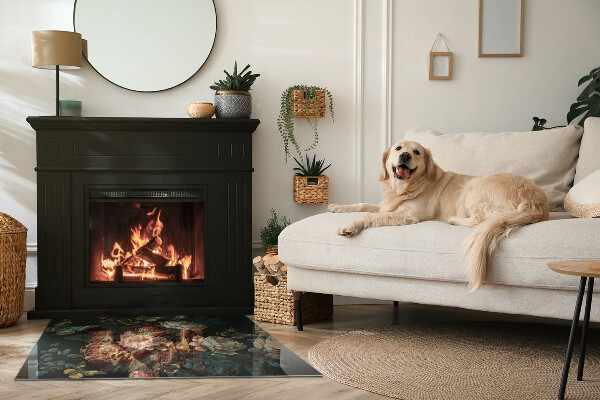 Plaat voor onder kachel Vlinders tegen een achtergrond van bloemen