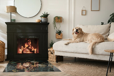 Plaat voor onder kachel Vlinders tegen een achtergrond van bloemen