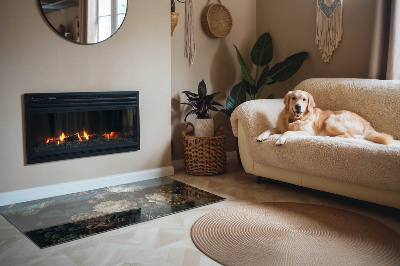 Plaat voor onder kachel Vlinders tegen een achtergrond van bloemen